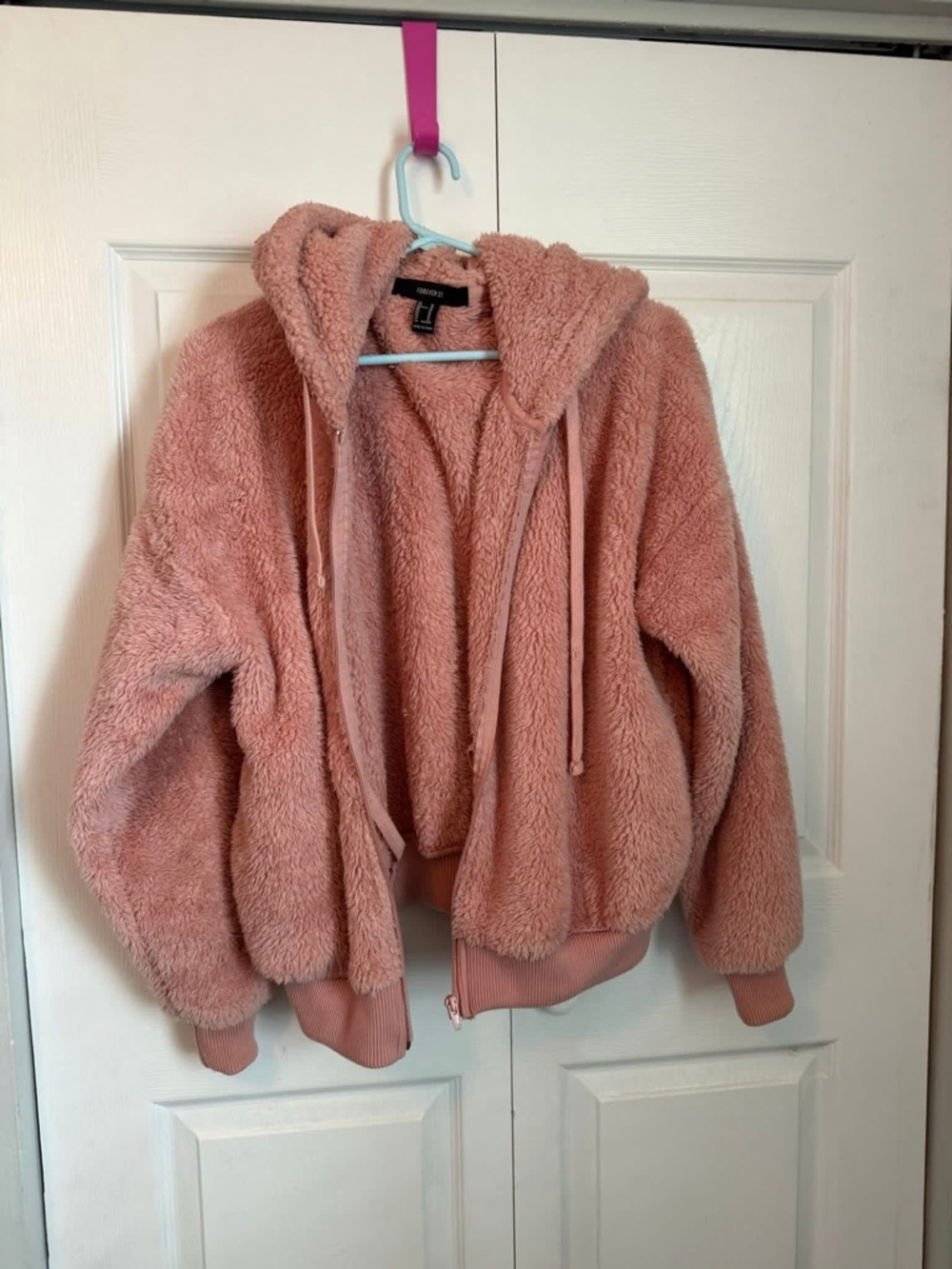 Forever 21 Rose Pink Teddy Jacket with Hood